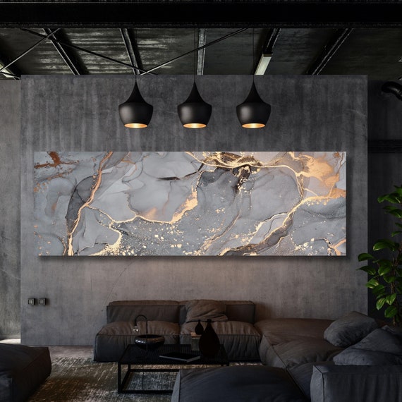 Panoramic Black and Gold Marble Wall Decor Abstract Canvas Wall Art,Marble Gold Art,Minimalist Art Marble Art,Vintage Art,Marble Gift art