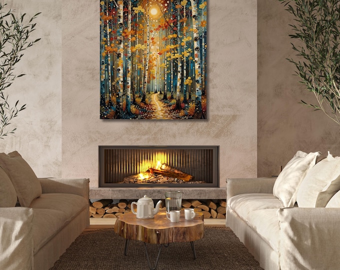Gustav Klimt Inspired Canvas Art, Birch Forest Print