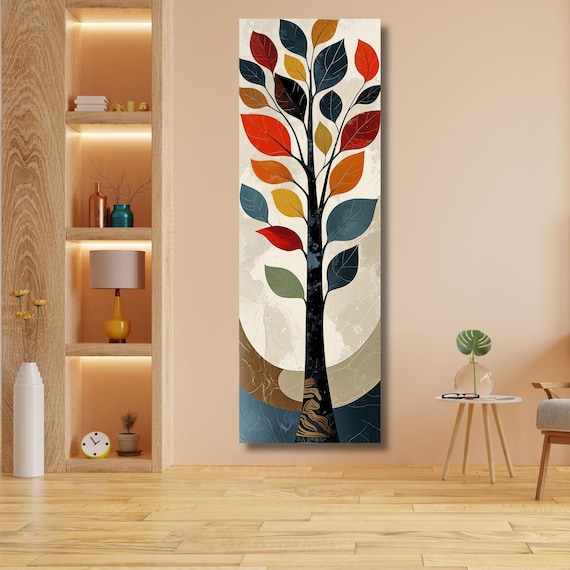 Long Narrow Canvas Wall Art Vertical Nature Print Tall Modern sun Tree or Mountain Wall Decor for Hallway,Entryway Small Space Styling Print