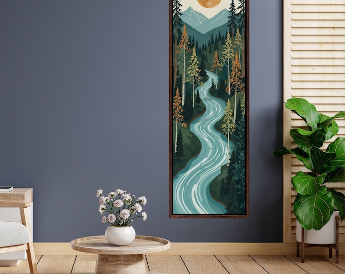 Long Narrow Canvas Wall Art Vertical Nature Print Tall Modern Tree or Mountain Wall Decor for Hallway, Entryway or Small Space Styling Print