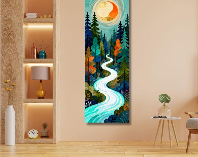 Vertical Nature Canvas Print - Tall Sun, Tree, Mountain Design
