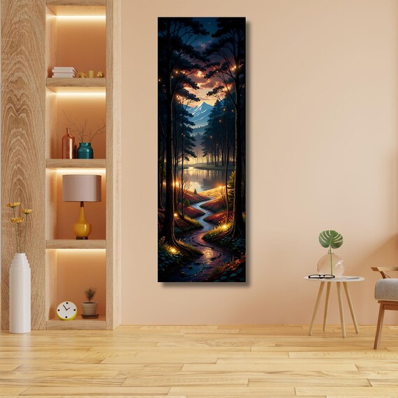 Full Moon Wildflower Canvas Enchanted Forest Firefly Art Print Botanical Wall Art Landscape Canvas Decoration Artful Nature Fireflies Decor