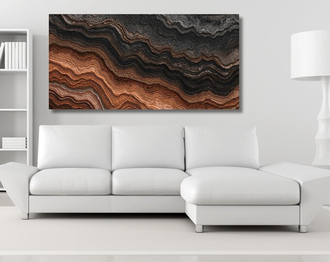 Natural Wood Texture Print Rustic Earthy Large Painting Elegant Modern Wall Decor Housewarming Gift art Abstract Waves Canvas Wall Art Ring