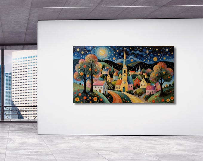 Gustav Klimt Village Night Canvas Print, Starry Moonlight (Wall Art)
