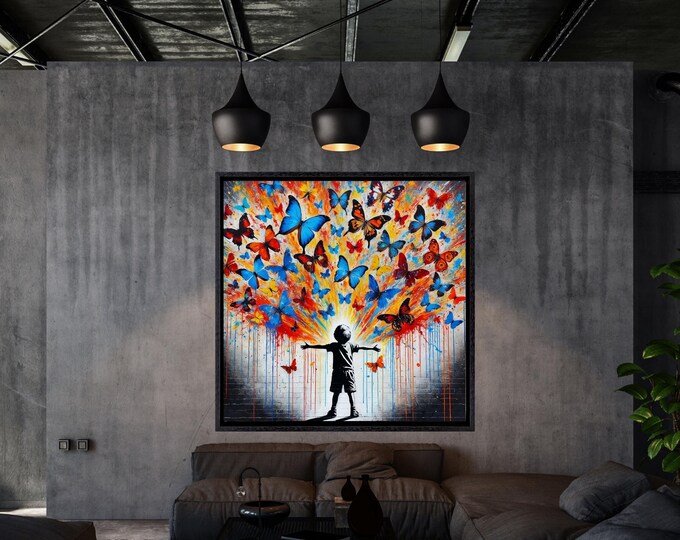 Canvas Wall Art: Butterfly Graffiti - Modern Framed Print