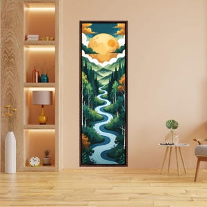 Long Narrow Canvas Wall Art Vertical Nature Print Tall Modern Tree or Mountain Wall Decor for Hallway, Entryway or Small Space Styling Print