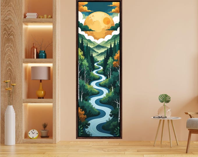Long Narrow Canvas Wall Art Vertical Nature Print Tall Modern Tree or Mountain Wall Decor for Hallway, Entryway or Small Space Styling Print