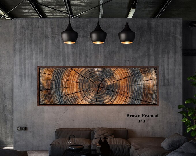 Panoramic Tree Rings Canvas Art, Elegant Natural Stump Print, Framed Wall Decor
