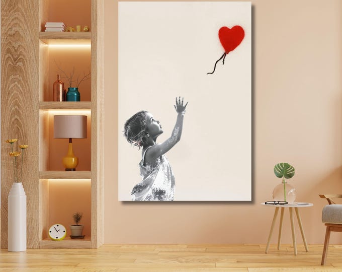 Graffiti Girl Heart Balloon Canvas Art, Street Art Print, Urban Wall Decor