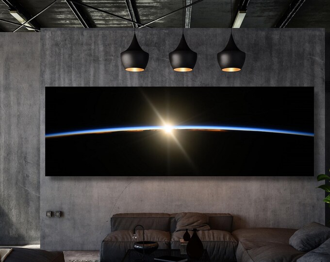 Panoramic Sunrise Canvas Wall Art, International Space Station Image, NASA Space Gift