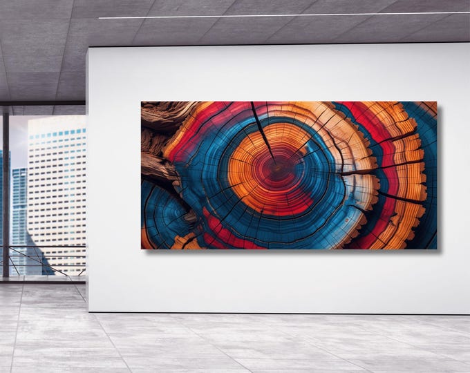 Vibrant Tree Ring Canvas Art, Colorful Wood Slice Wall Print (Digital Download)