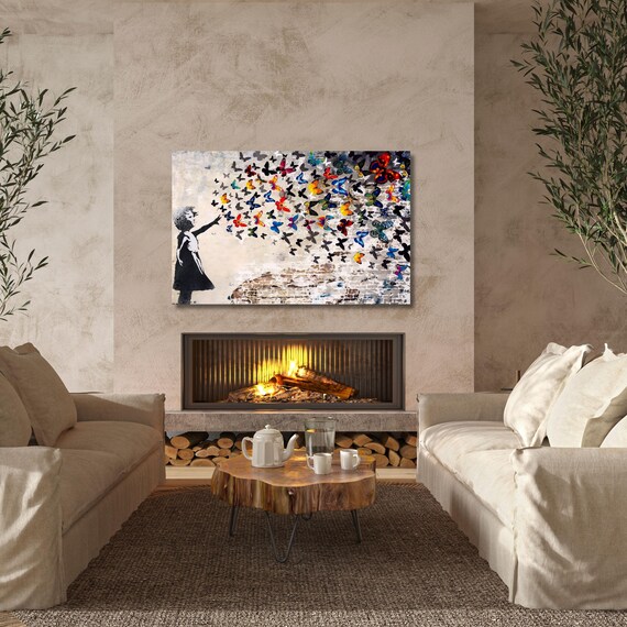 Banksy butterfly girl Canvas Art Graffiti Street Graffiti Art American Street Art,Banksy Graffiti Wall art wall hangings antique decor art