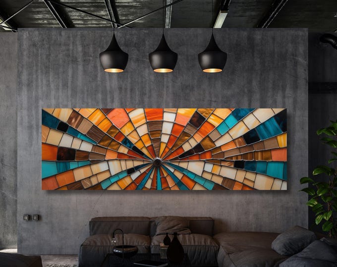 Abstract Sunset Canvas Art: Panoramic Waves Line Decor
