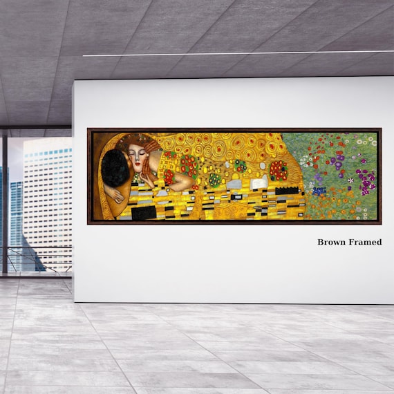 The Kiss by Gustav Klimt Canvas Wall Art, Famous Golden Lovers Painting Print, Classic Romantic Wall Decor, Art Nouveau Gift art Texture