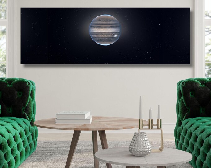 NASA Jupiter Panoramic Canvas Wall Art, Space Moon Print, Extra Large Astronomy Decor