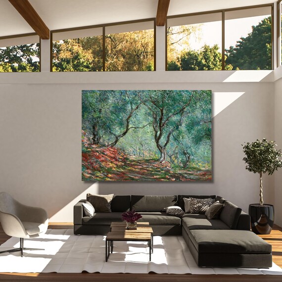 Monet Olive Trees Canvas Art Print: Vintage Green Wall Decor