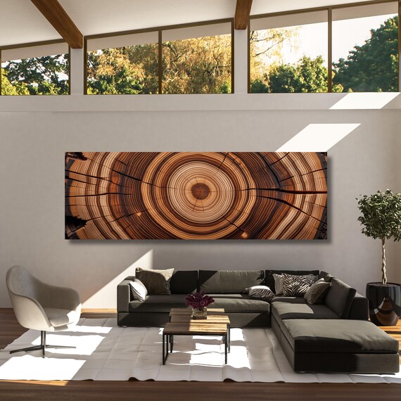 Panoramic Tree Ring Canvas Art: Elegant Natural Home Decor