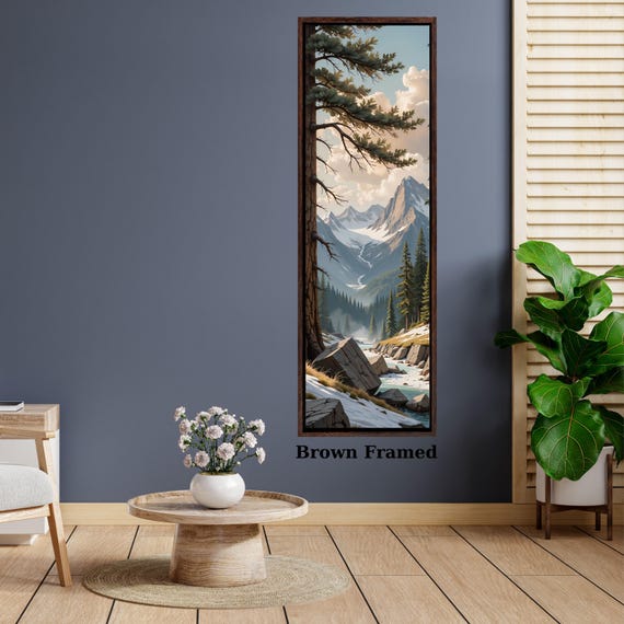 Long Narrow Canvas Wall Art Vertical Nature Print Tall Modern Tree or Mountain Wall Decor for Hallway, Entryway or Small Space Styling Print