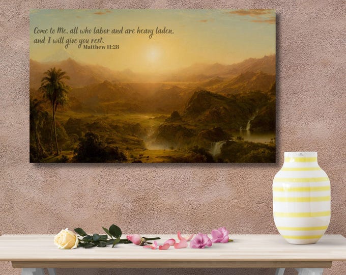 Matthew 11:28 Scripture Canvas Art, Come To Me All Who Labor and Are Heavy Laden, Christian Wall Decor, Bible Verse Landscape Print