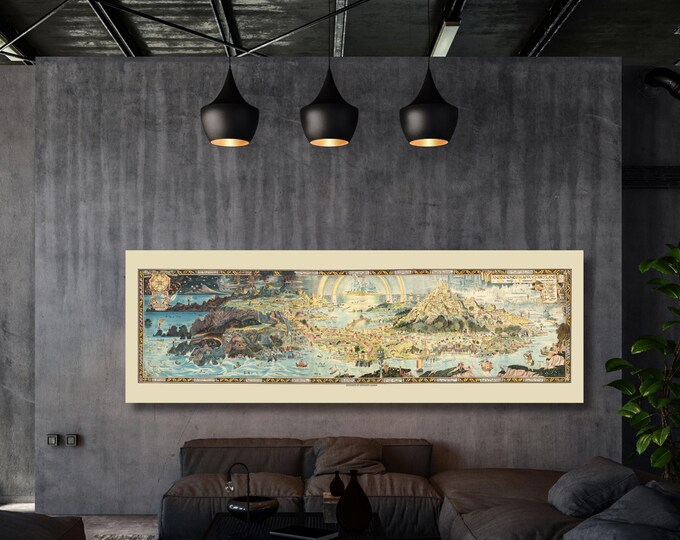 An Ancient Mappe of Fairyland Canvas Print Bernard Sleigh Panoramic Fantasy Map Poster