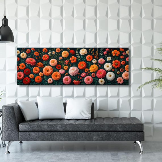 Botanical Garden Wildflowers Pattern Canvas Wall Art Botanical Ready to Hang Horizontal Decor Extra Large Wall Art Framed Art Home Poster