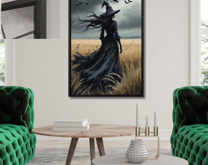 Gothic Witch Canvas Wall Art, Halloween Decor