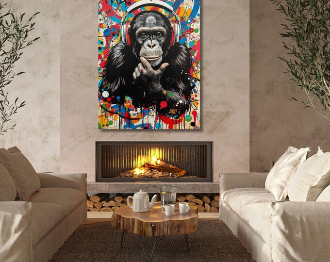 Banksy DJ Monkey Poster: Street Art Decor (Canvas or Digital)