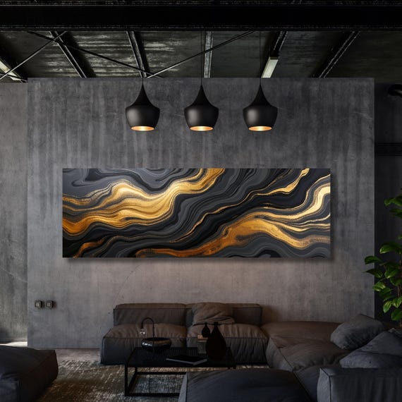 Panoramic Abstract Canvas Wall art, White Yellow blue Marble Canvas, Luxury Art, Abstract Decor, Abstract wall art Canvas, Contemporary Art
