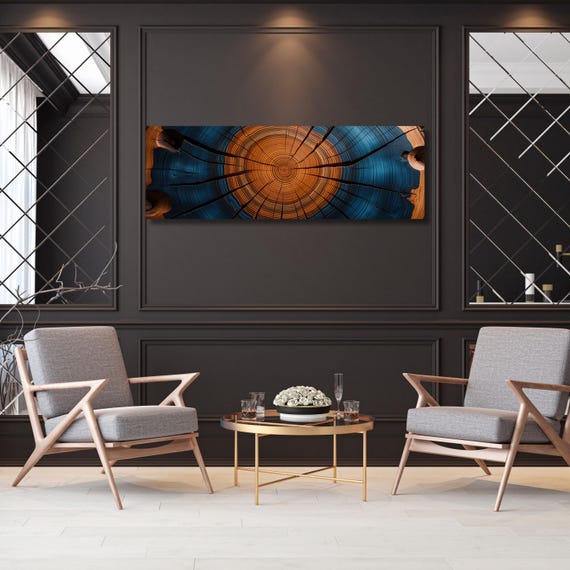 Panoramic Tree Rings Canvas Wall Art Elegant Natural Wall Art Great Design Solution for Echo Tree Ring Print of stump, Tree ring Canvas art