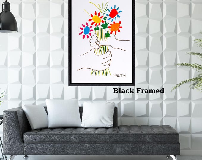 Pablo Picasso Flower Bouquet Canvas Print Abstract Modern Wall Art Colorful Peace and Love Artwork for Living Room, Bedroom or Office Decor