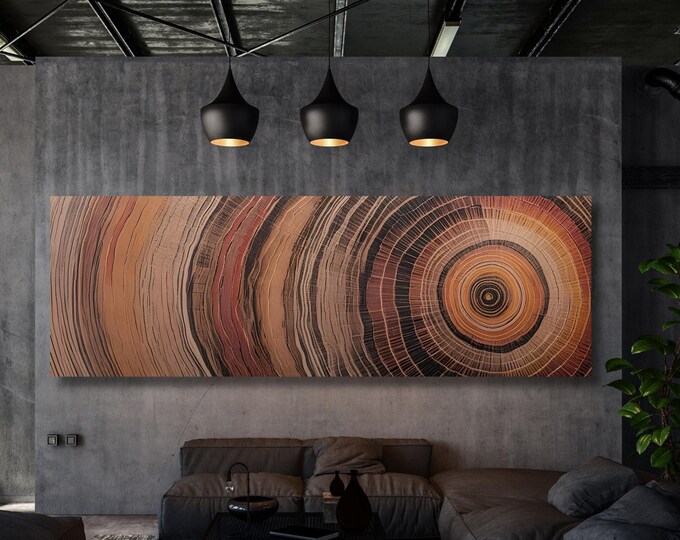 Panoramic Tree Rings Canvas Art, Wood Stump Print