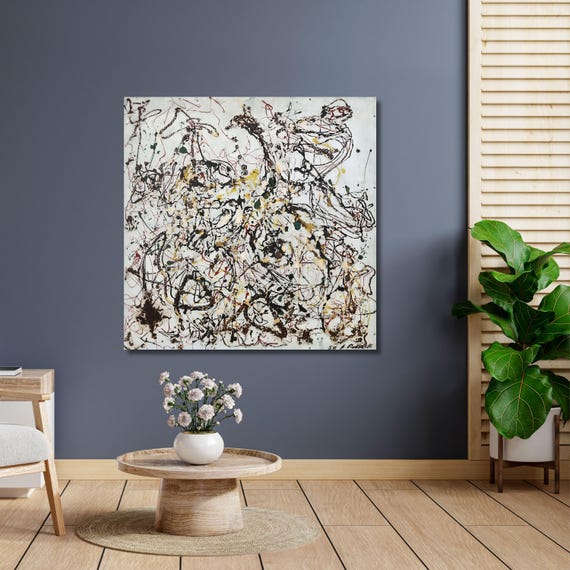 Jackson Pollock Number 16 1949 Canvas, Abstract Black Ink Drip Painting, Minimalist Modern Wall Art, Jackson Pollock Reproduction