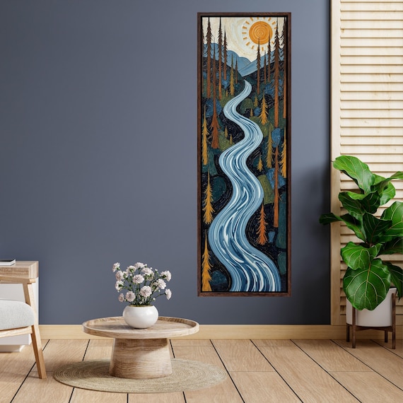 Long Narrow Canvas Wall Art Vertical Nature Print Tall Modern Tree or Mountain Wall Decor for Hallway, Entryway or Small Space Styling Print