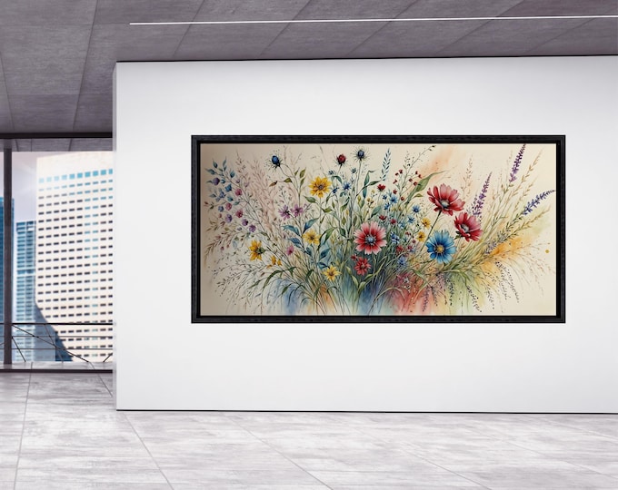 Watercolor Floral Framed Canvas Wall Art Elegant Natural Wall Art Beautiful Wildflowers, Wild Flower Art,Rustic Farmhouse Decor, Canvas art
