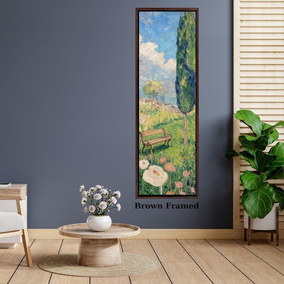 Klimt Style Wildflower Garden Tall Narrow Canvas, Botanical Nature Wall Art, Rustic Floral Vertical Print for Hallway or Bedroom art gift
