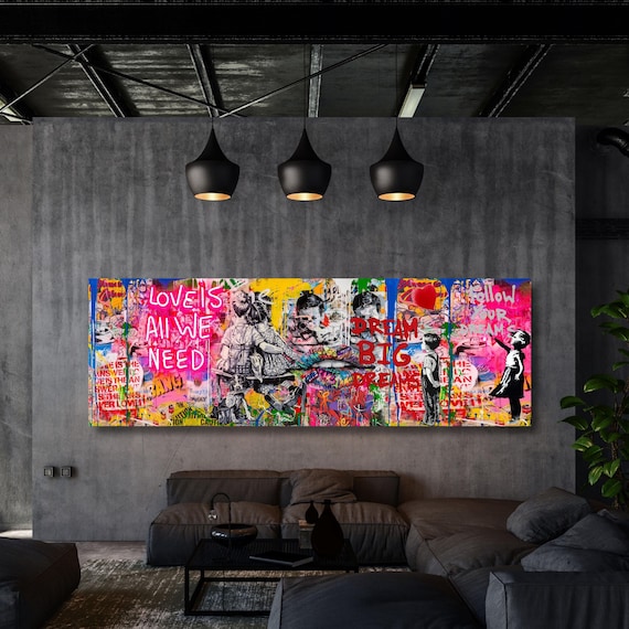 Banksy Artwork Canvas Wall Art , Framed Wall Art, Gift Wall Art Office Decor, Dream Big Graffiti, Living Room Wall Art, Graffiti Boy Poster