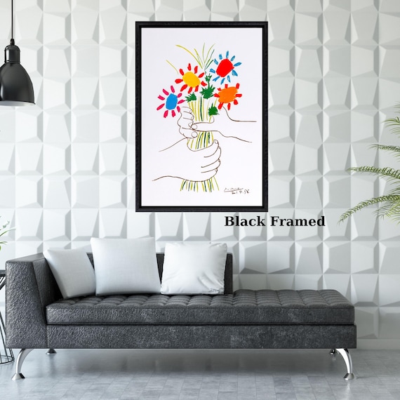 Pablo Picasso Flower Bouquet Canvas Print Abstract Modern Wall Art Colorful Peace and Love Artwork for Living Room, Bedroom or Office Decor