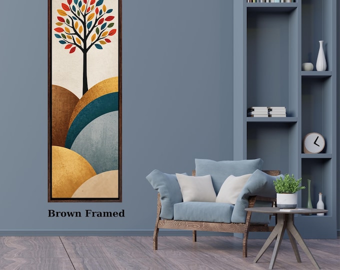 Nature Canvas Wall Art, Tall Narrow Vertical Print (Tree & Mountain)