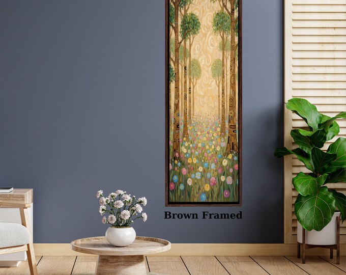 Vertical Nature Canvas Wall Art: Tall Sun Tree and Mountain Print
