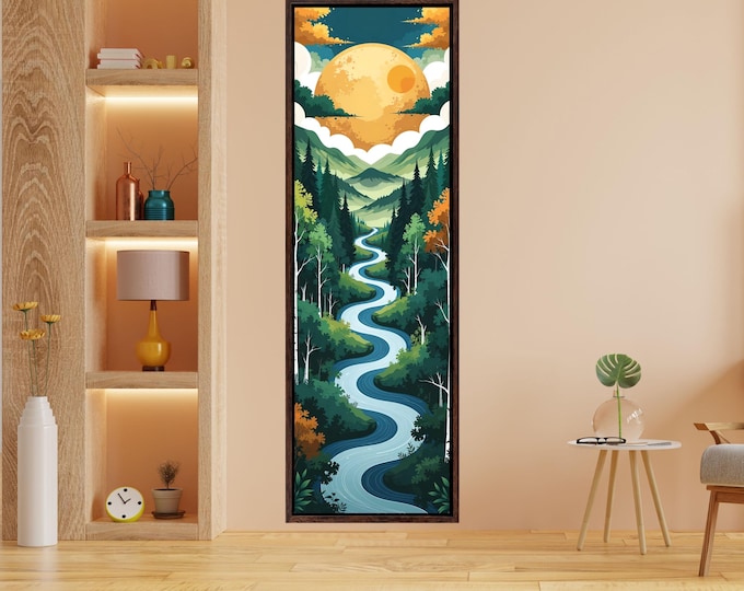 Long Narrow Canvas Wall Art Vertical Nature Print Tall Modern Tree or Mountain Wall Decor for Hallway, Entryway or Small Space Styling Print