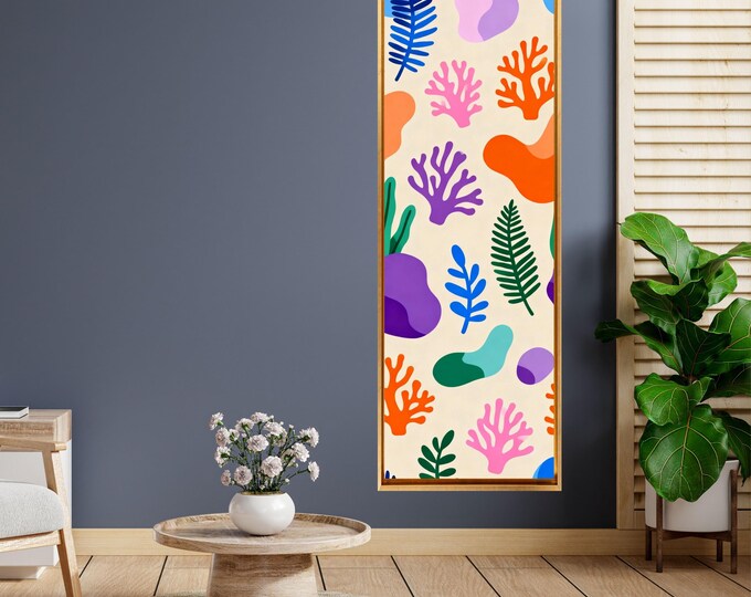 Colorful Floral Canvas Wall Art: Tall Narrow Henri Matisse Style