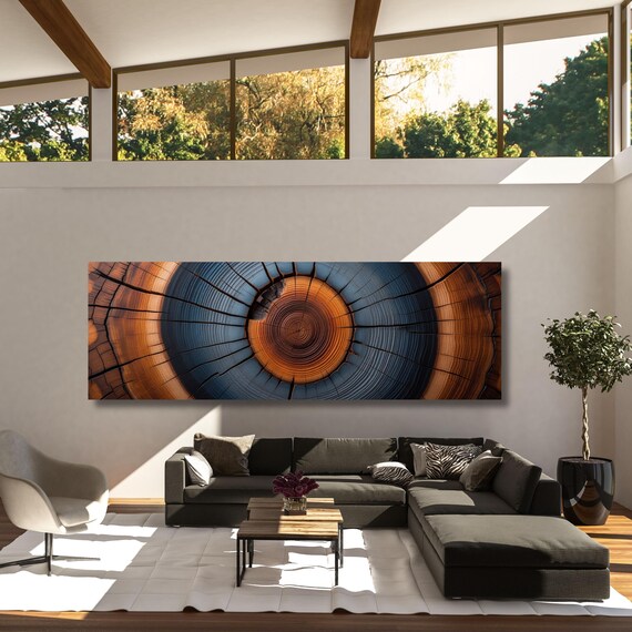 Panoramic Tree Rings Canvas Wall Art Elegant Natural Wall Art Great Design Solution for Echo Tree Ring Print of stump, Tree ring Canvas art