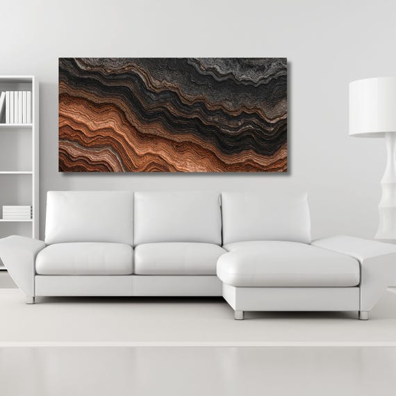 Natural Wood Texture Print Rustic Earthy Large Painting Elegant Modern Wall Decor Housewarming Gift art Abstract Waves Canvas Wall Art Ring