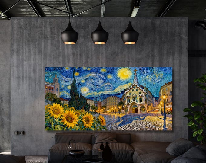 Madrid in the Style of Van Gogh – Starry Night Inspired Spain Canvas Wall Art