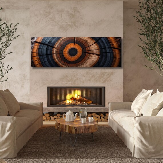 Panoramic Tree Rings Canvas Wall Art Elegant Natural Wall Art Great Design Solution for Echo Tree Ring Print of stump, Tree ring Canvas art
