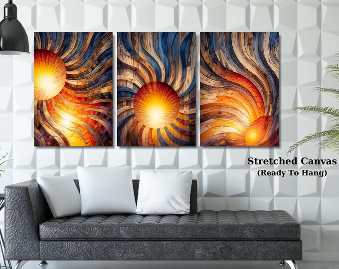 Sunrise Canvas Wall Art, Wood Grain, Set of 3
