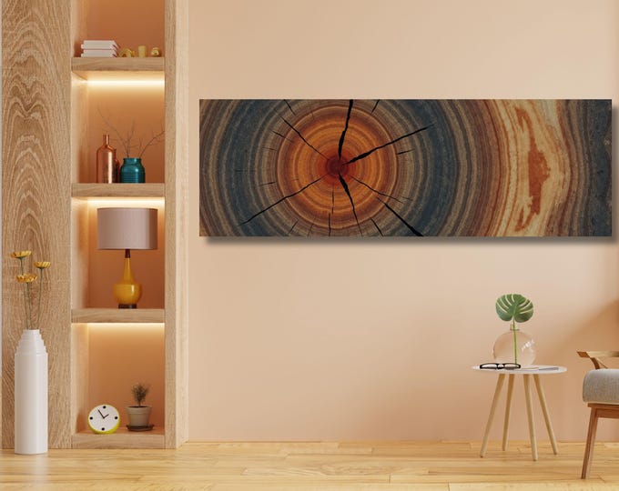 Panoramic Tree Rings Canvas Wall Art Elegant Natural Wall Art Great Design Solution for Echo Tree Ring Print of stump, Tree ring Canvas art