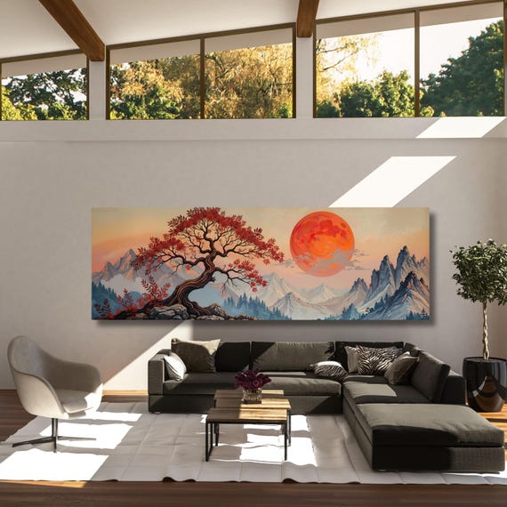 Japanese Maple Tree Sunset Canvas Art: Vintage Rothko Inspired Print