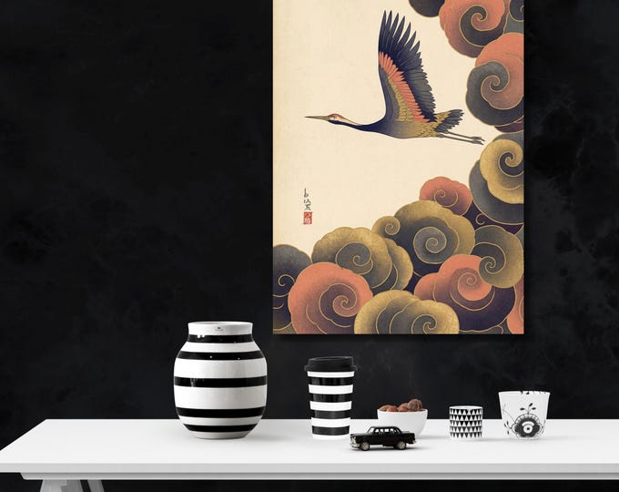 Japanese Art Crane Canvas Wall Art – Traditional Oriental Nature Print Decor