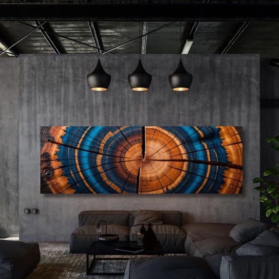 Panoramic Tree Rings Canvas Wall Art Elegant Natural Wall Art Great Design Solution for Echo Tree Ring Print of stump, Tree ring Canvas art
